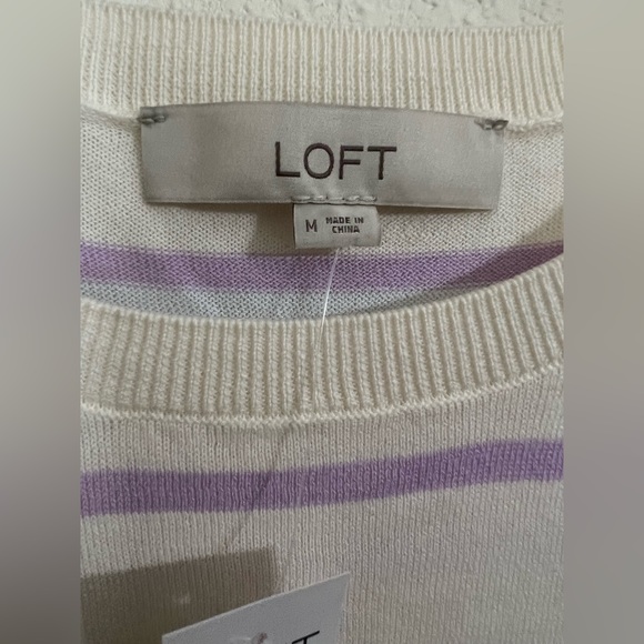 Loft Stripped Cotton Peplum Style Thin Sweater Top Size Medium - Picture 5 of 7